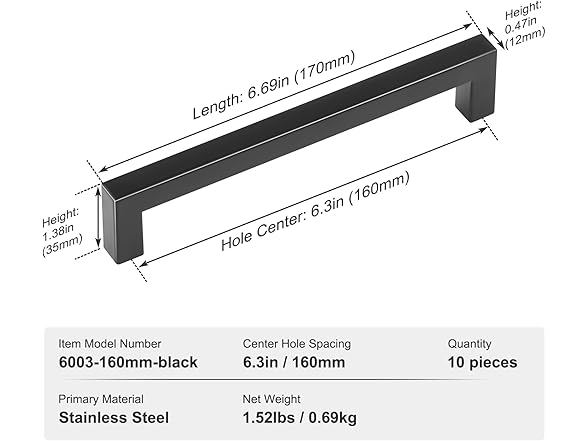 VEVOR 10 Pack Cabinet Pulls - 160mm