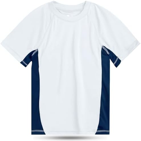 Kanu Surf Boys' Short Sleeve UPF 50+ Rashguard Swim Shirt, CB White, 2T