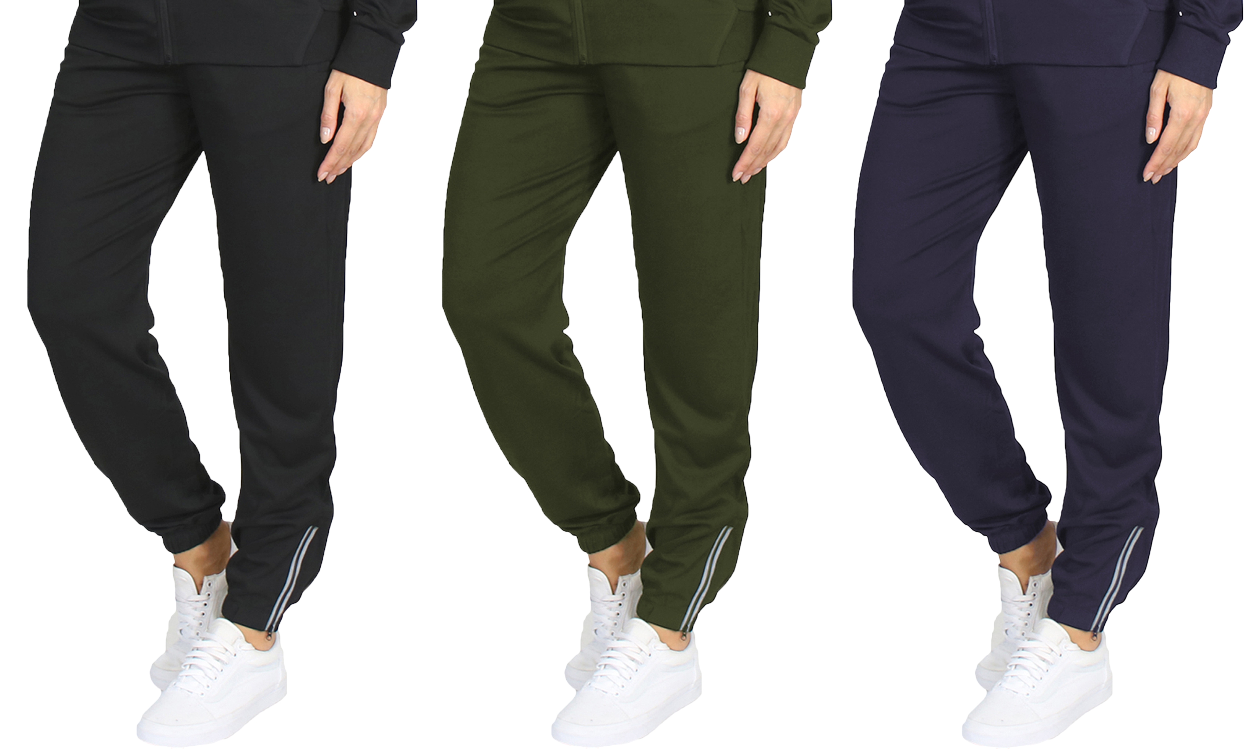 3Pk Womens Track Pants w-Ankle Zippers - Gallery 10