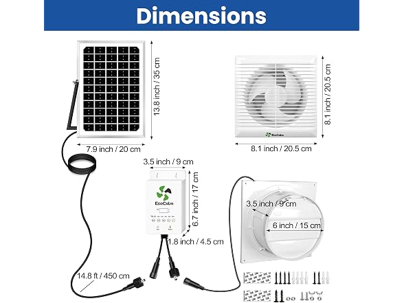 ecoCalm Solar Fan 6" with Adjustable Thermostat