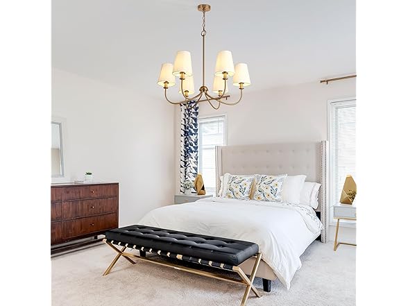 GEPOW Gold Chandelier with 6 Fabric White Shades