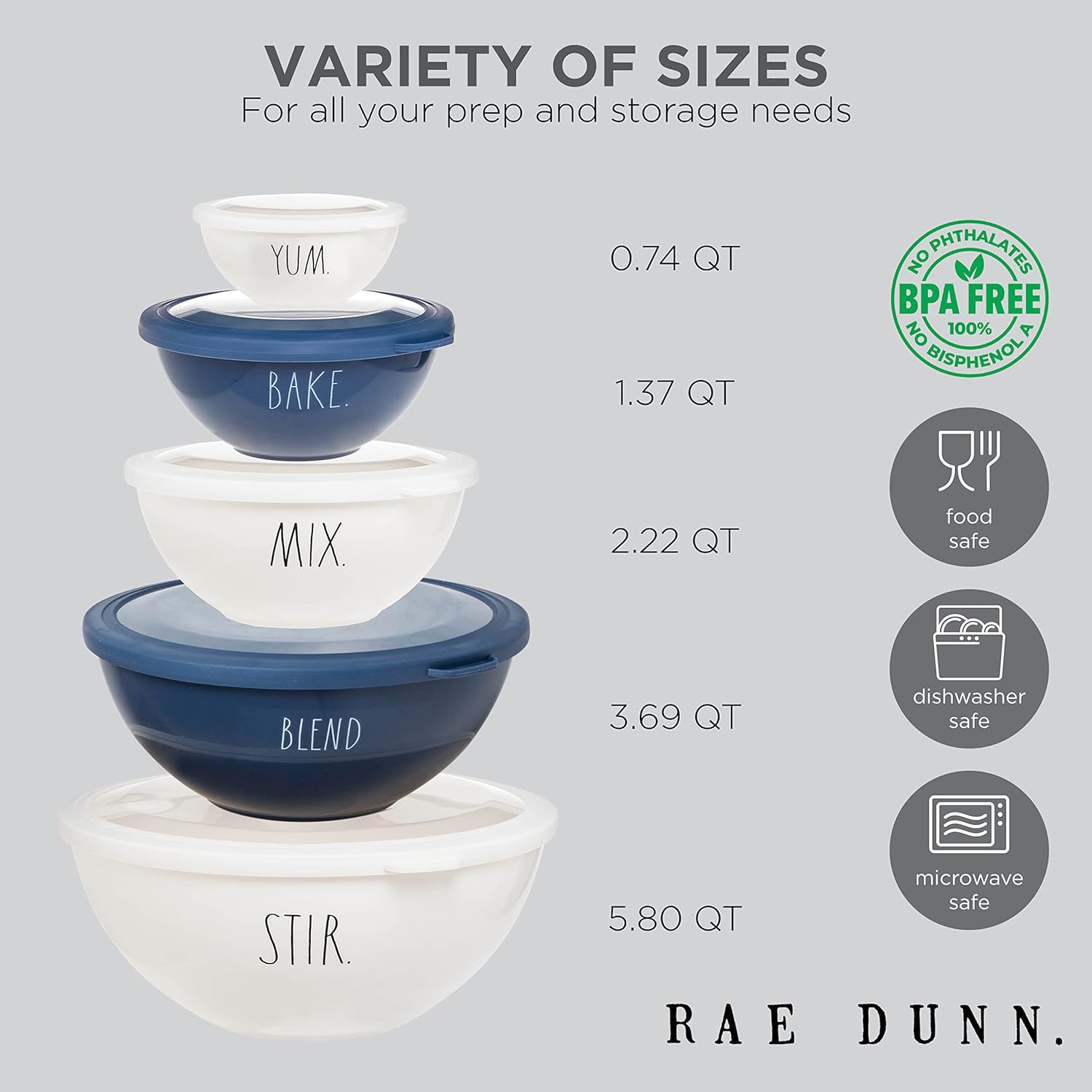 RaeDunn Mixing Bowls with Lids - 10Pc - Gallery 10