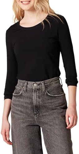 Amazon Essentials Women's Regular-Fit Long-Sleeve Crewneck T-Shirt (Available in Plus Size), Black, X-Large