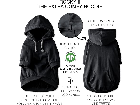 Pet Passion Rocky II Dog Hoodie, Black, XXX-Small