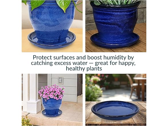 2PK Sunnydaze Decor AP-220 Ceramic Saucers 12" Blue