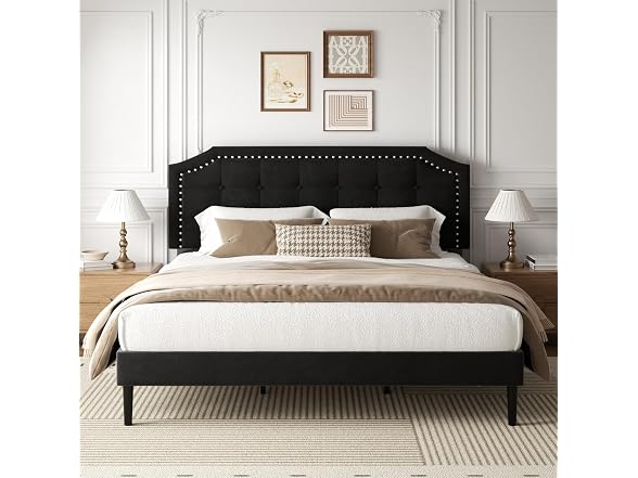 King Platform Bed Frame, Upholstered