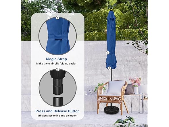 YSSOA 9' Patio Umbrella w 50lbs 20" Capacity Fillable Base