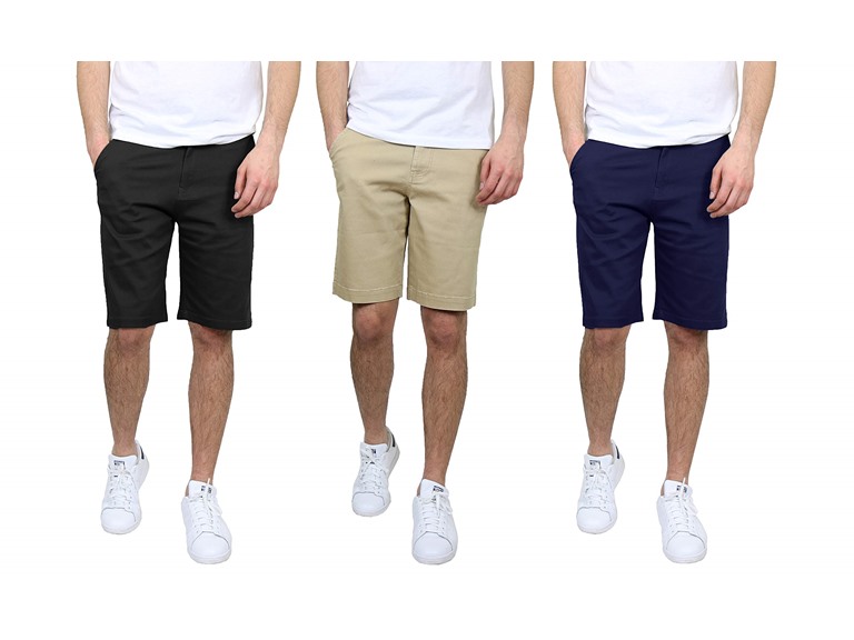 3-Pack Men's Slim Fitting Cotton Flex Stretch Chino Shorts (Sizes, 30-46)