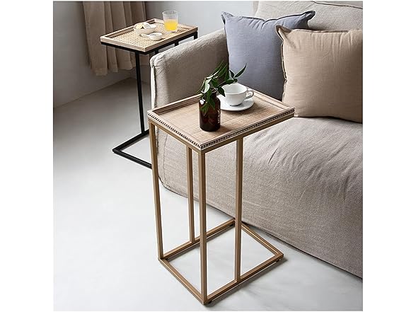 COZAYH Farmhouse End Table with Rustic Wood & Metal Woven