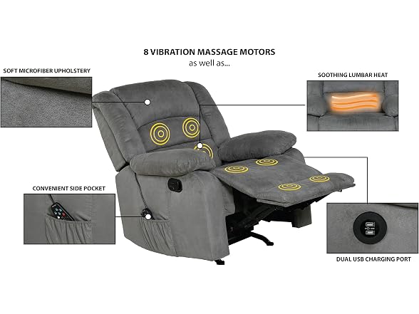Relaxzen Massaging Rocker Recliner, Gray
