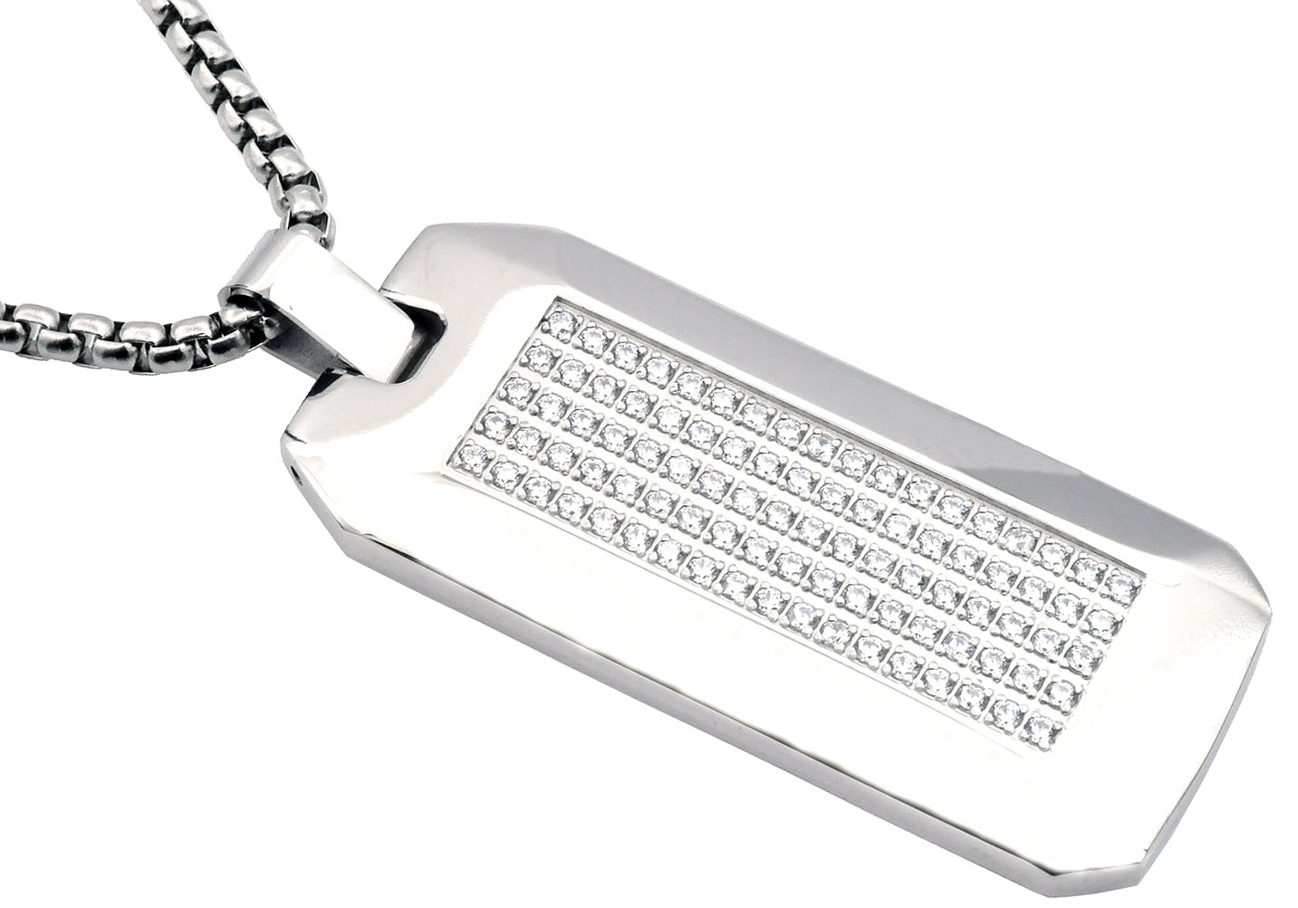 Polished CZ Encrusted Dogtag Necklace - Gallery 5
