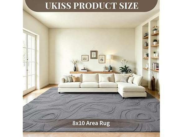 UKISS Grey Embossed Washable Rug 8'x10'