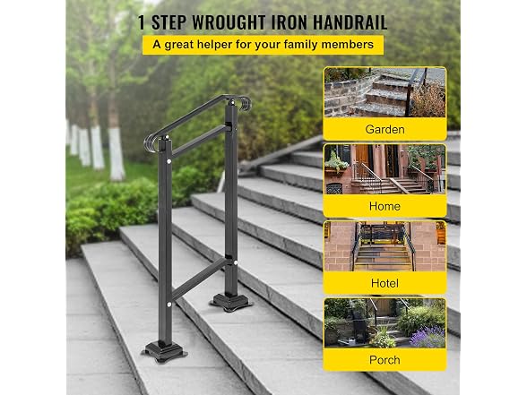 Outdoor Stair Railing, Fit 1 or 2 Steps Wrought