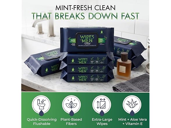 Pursonic Mens Soft Mint Flushable Wipes