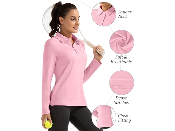 Fkeep Women (M) Long Sleeve Polo Shirt Golf Top
