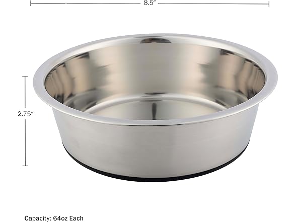 Set of 2 Stainless Steel Dog Bowls - 64oz