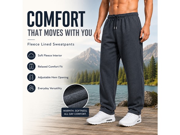 4Pk Mens Fleece-Lined Open Bottom Sweatpants
