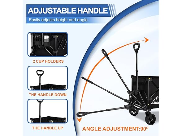 AMNOW Collapsible Wagon Cart with Wheels Foldable