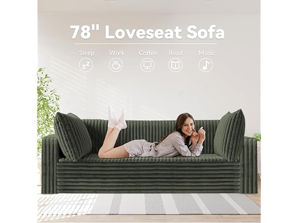 HABUTWAY 78" Green 4-in-1 Boneless Couch