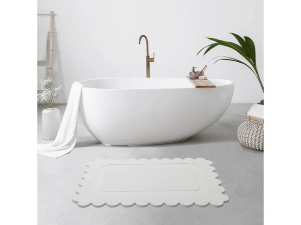 Off White Scallop Stone Bath Mat, 24"x15"