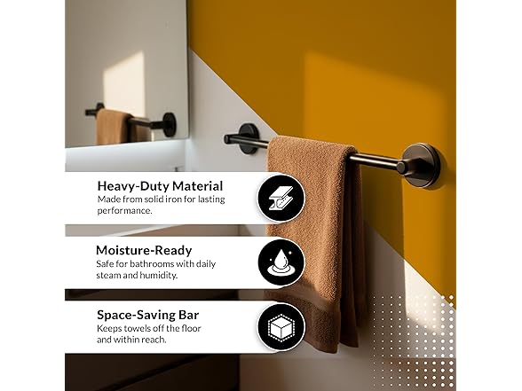 HIGHCRAFT 24 Inch Towel Bar, Matte Black Plated