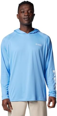 Columbia Men's PFG Terminal Tackle Long Sleeve Fishing Hoodie, White Cap/White Logo, X-Large