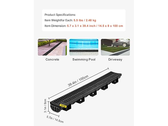 Trench Drain System, Channel Driveway-5Pack