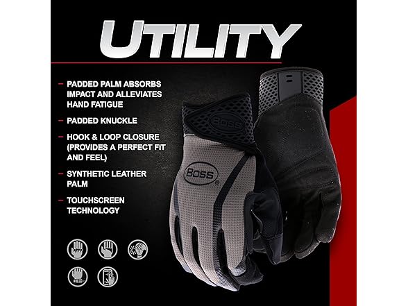 BOSS B52051 Utility Synthetic Leather Work Gloves