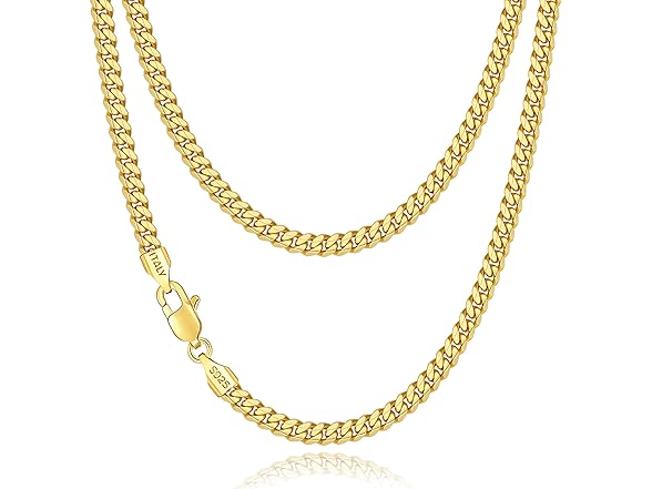 Andsion Solid 14k Gold Necklace Cuban 20In