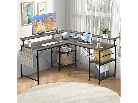 wOod-it L Shaped Gaming Desk with LED Lights, 55 Inch