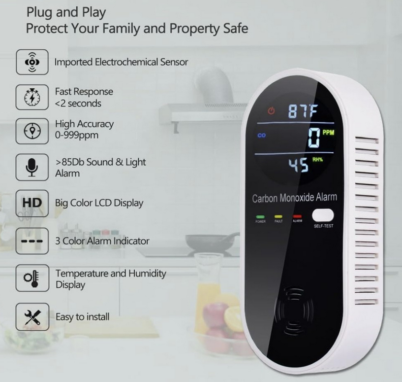3-in-1 Carbon Monoxide w/Temp & Humidity Detector - Gallery 10