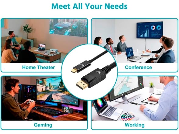 Monoprice USB-C to DisplayPort 1.4 Cable - 8K60 4K120 32.4Gbps HBR3 HDR 6ft Black
