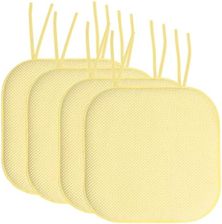 Sweet Home Collection SHC-TIES-CHAIR-PAD-YELLOW-4PK 4PK Memory foam chair cuhsions Yellow
