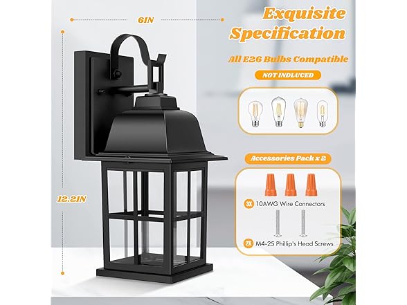 TOBUSA 2-Pack Outdoor Light Fixtures, 2-Pack, Black