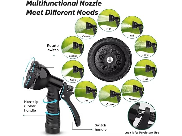 Kebose 50FT Steel Garden Hose 10 Nozzle