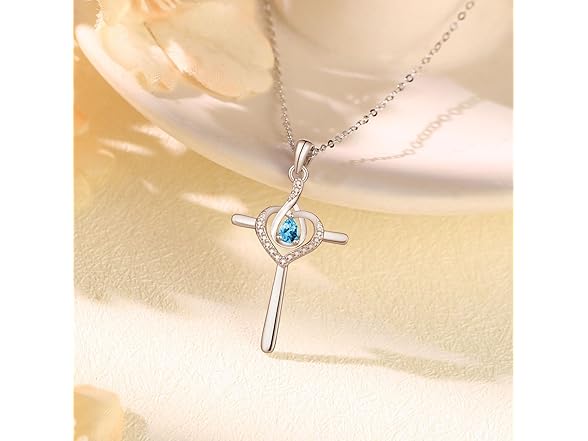 Sterling Silver Cross Birthstone Necklace