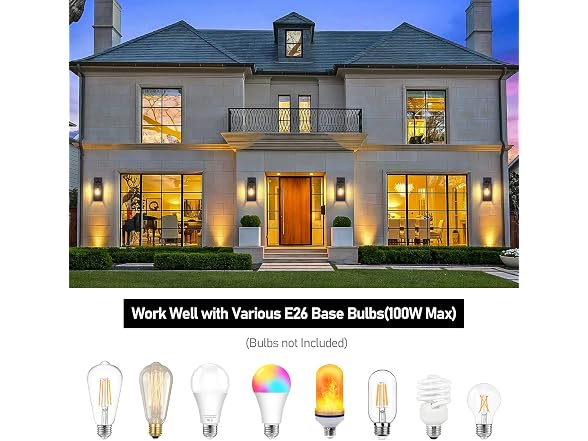 BesLowe Modern Black Exterior Wall Lanterns 2 Pack