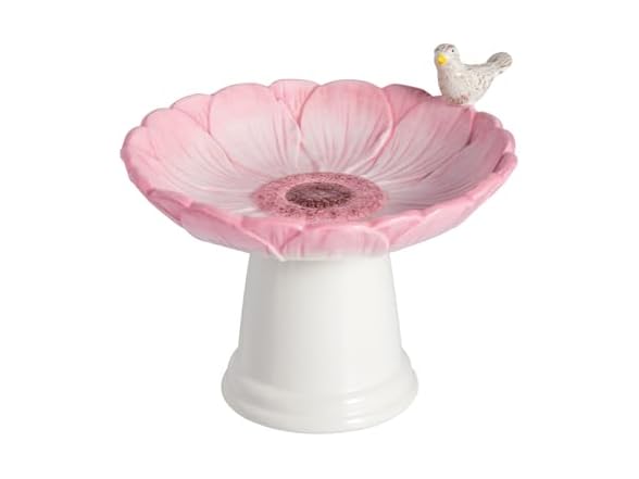 Mud Pie Ceramic Pink Flower Small Bird Bath