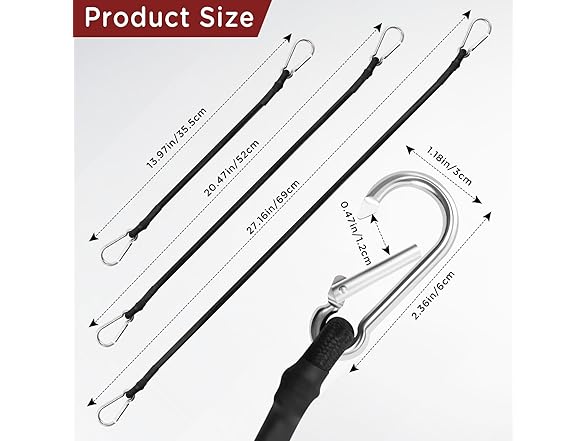 Bungee Cords Carabiner 12/18/24" 6pc
