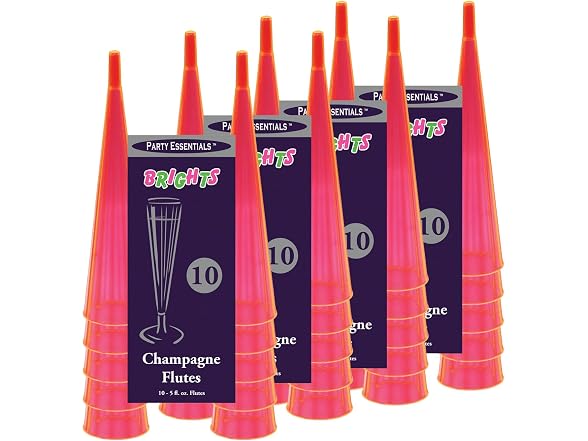 40Count Hard Plastic Twopiece 5 oz Champagne Flutes, Neon Pink