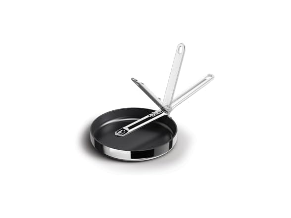 Joseph Joseph Space Steel 9.5" Nonstick Stainless-Steel Frying Pan Skillet with Folding Handle, Ceramic Coating, Induction & Oven Safe