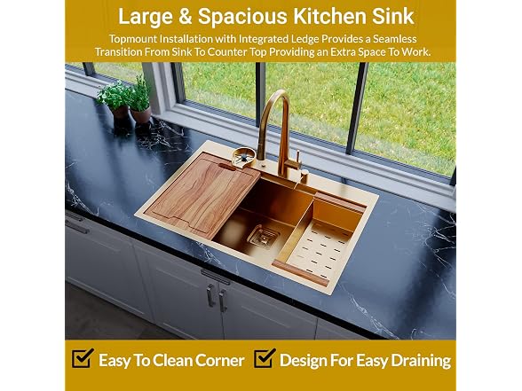 Strictly Sinks 33 Inch Gold Top Mount Workstation  - Gallery 2