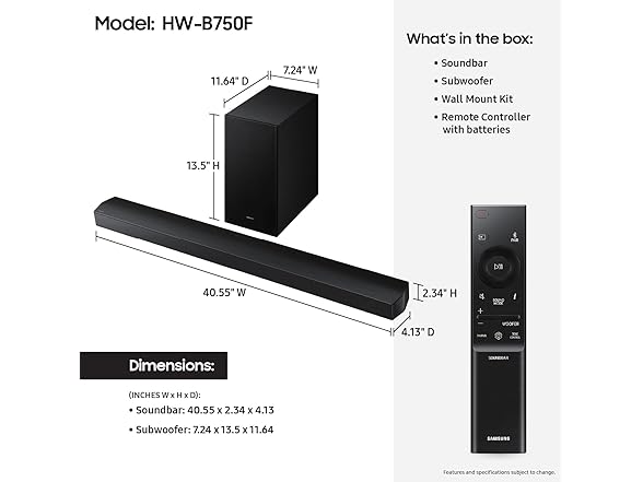 (NEW) Samsung HW-B750F 5.1CH Soundbar with Subwoofer