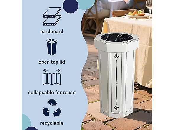 happimess HPM1301C-SET2 Fleur 25-Gallon Traditional Classic Disposable Corrugated Cardboard Event Trash Can and Recycling Bin for Home, Kitchen, Laundry Room, Bathroom, Bridal Ivory (Set of 2)
