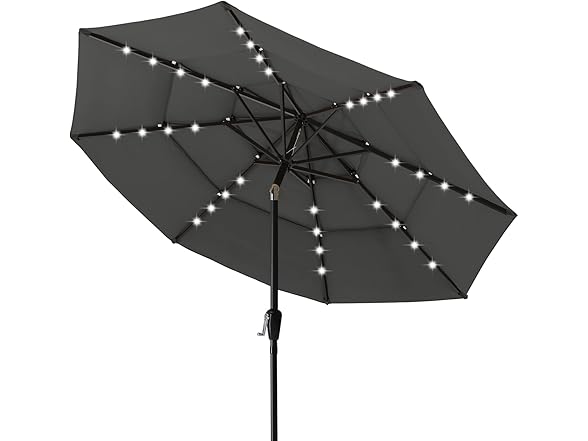 ABCCANOPY Solar Led Patio Umbrellas 3-Tiers 11FT (Dark Gray)