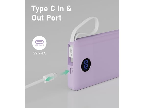 EEIVOL 10000mAh Power Bank w/Cables