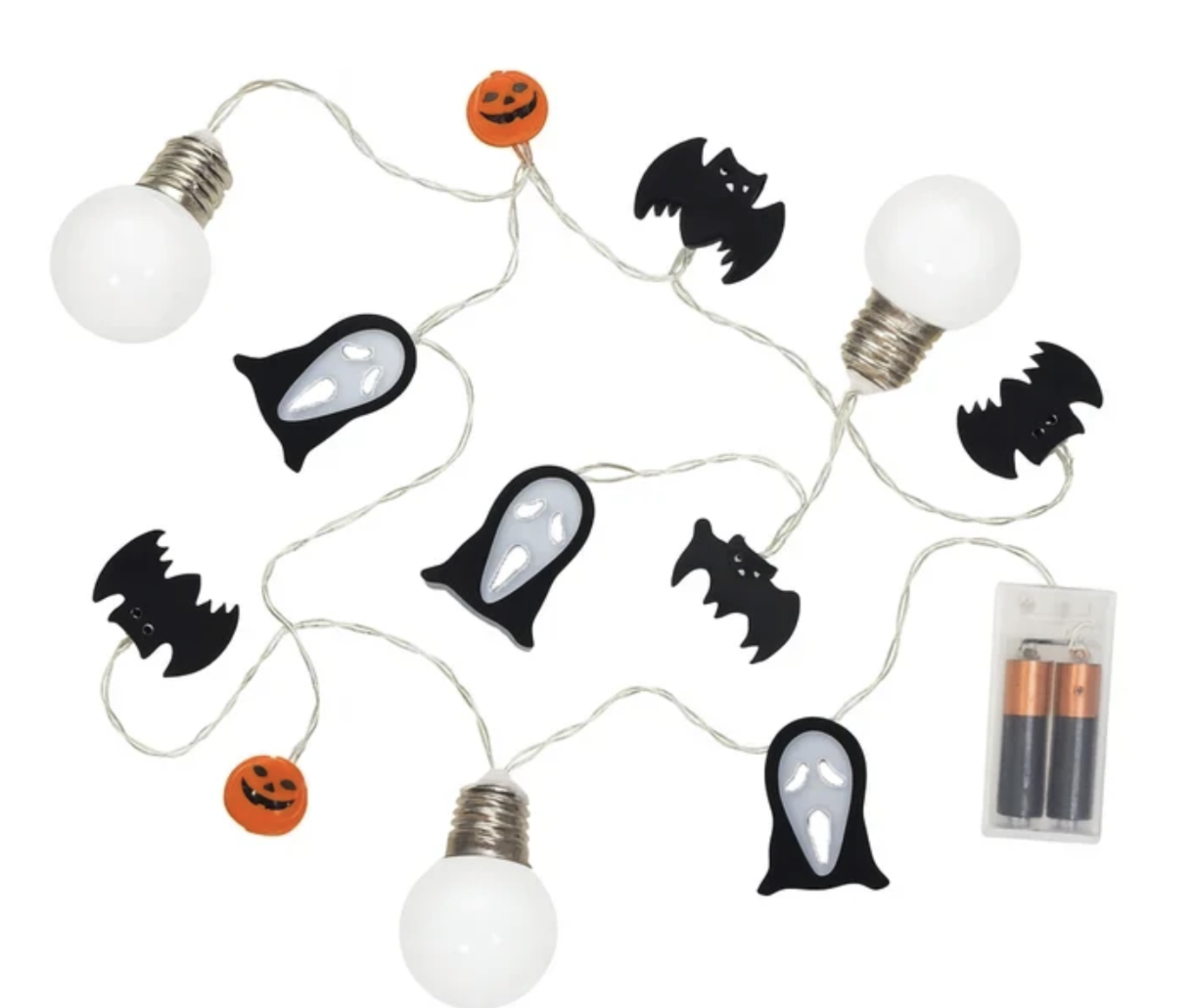 7 Ft Halloween String Lights – Battery Operated with Pumpkins, Bats, & Ghost Face - Gallery 4