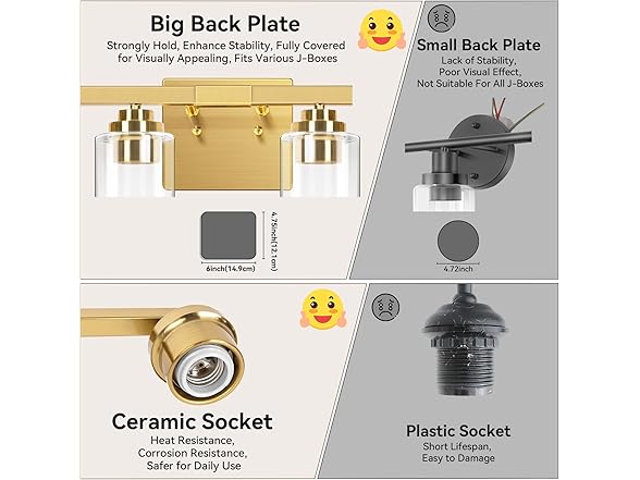 VerRon 4-Light Bathroom Light Fixtures, 27", Gold