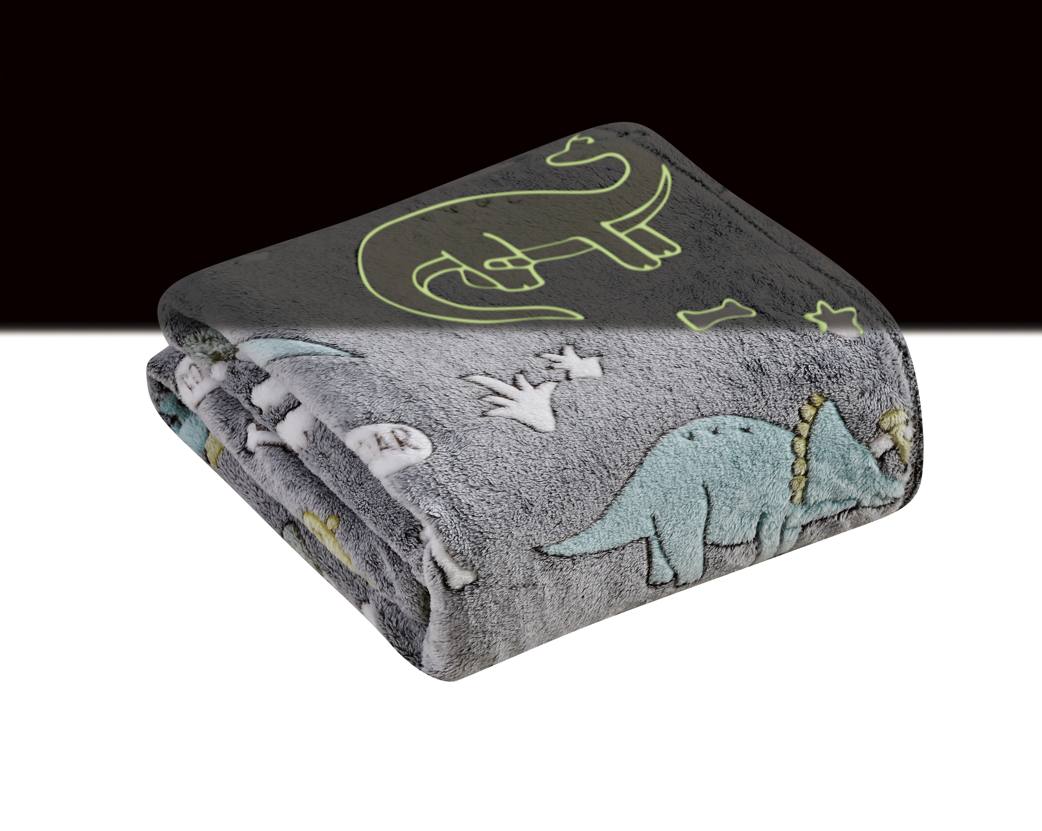 2Pk Glow In The Dark Throw Grey Dino Friends - Gallery 4