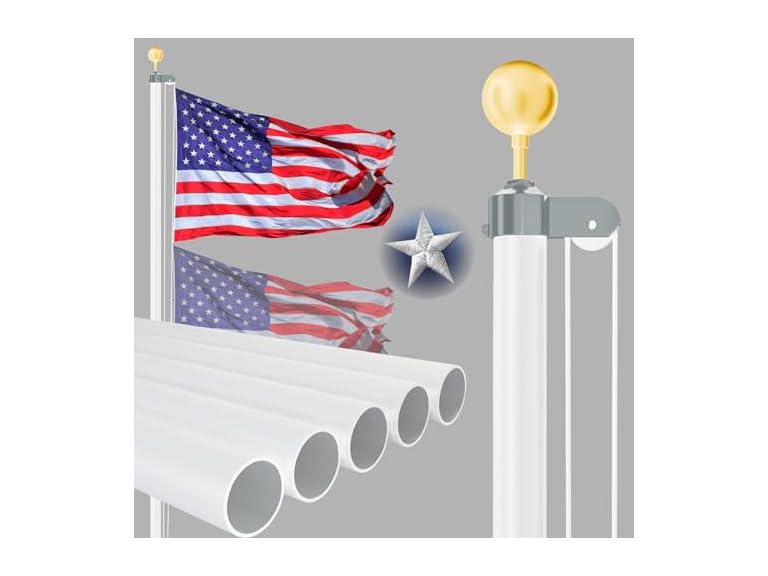 NELXINJO 25FT 25FT White flag pole(1.5mm) White